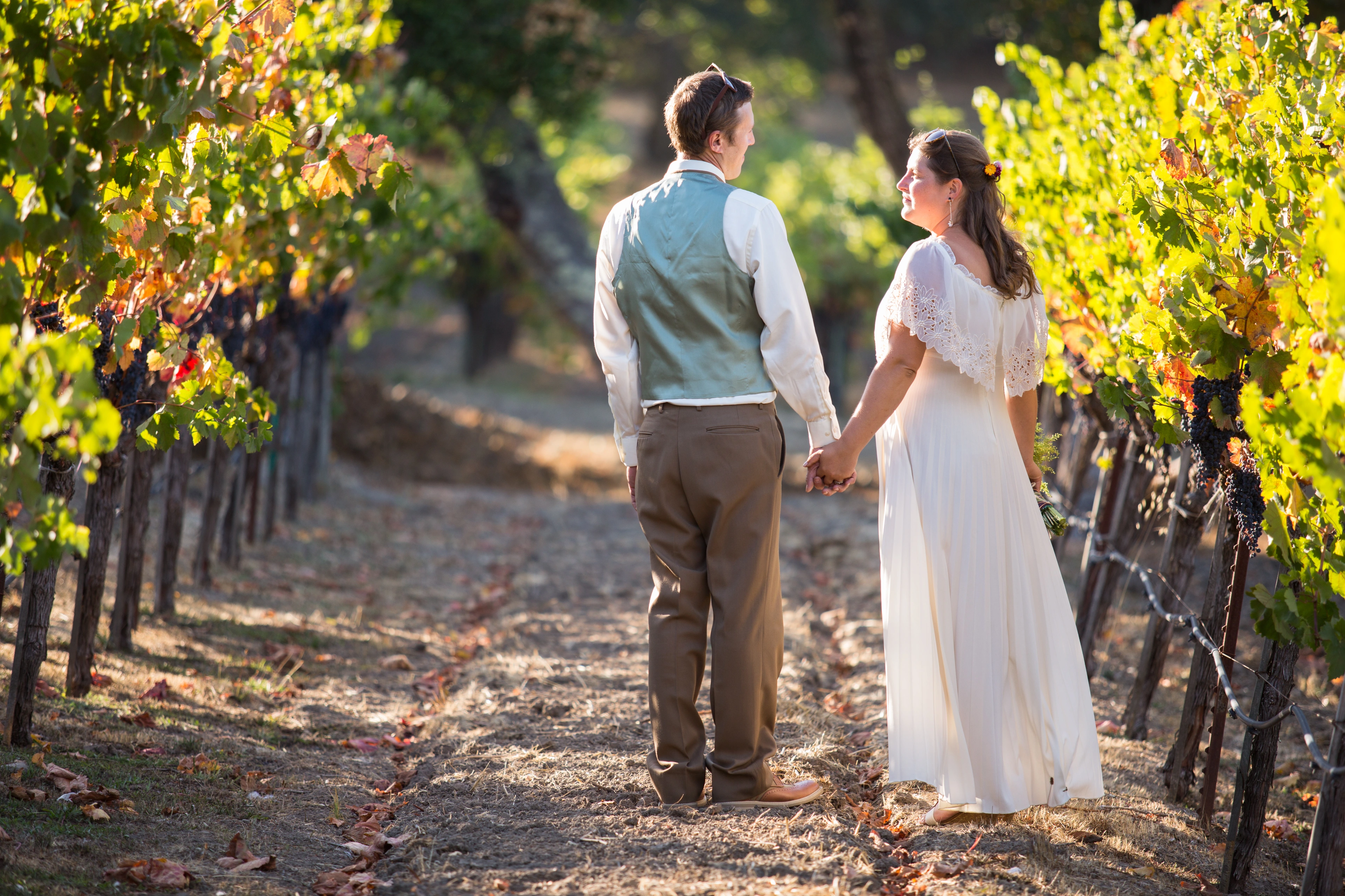 Wedding couple sharing a kiss